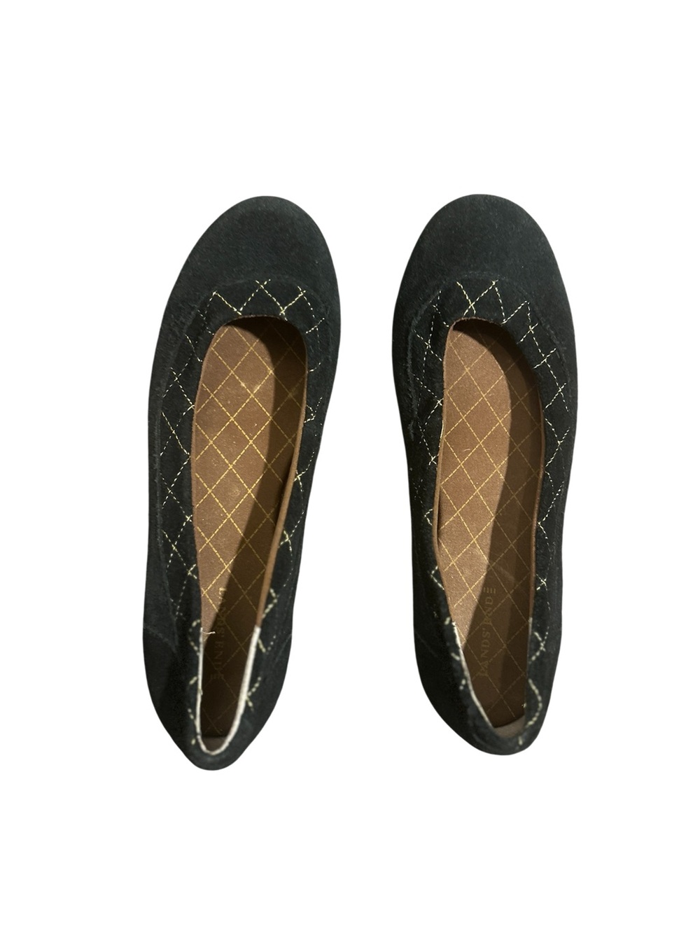 Lands' End Women’s 7.5 Black Suede Comfort Ballet Flats Quilted Stitch 380867